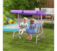 Outsunny 2 Seat Kids Swing Chair with Adjustable Canopy, Fairy Themed Double Kids Garden Swing Bench with Safety Belts for Patio Park Porch, for Ages 3-6 Years - Blue