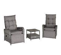 Outsunny 2 Seater Patio Rattan Wicker Chaise Lounge Sofa Set Bistro Conversation Furniture with Cushion for Patio Yard Porch Mixed Grey Aosom UK