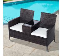 Outsunny 2-Seater Rattan Chair Furniture Set With Middle Tea Table-Brown