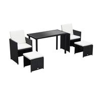 Outsunny 2 Seater Rattan Cube Garden Furniture Set, Rattan Dining Set with Cushions, Outdoor Dining Table and Chairs with 2 Armchairs, 2 Stools, Rectangular Glass Top Table for Patio, Balcony Grey