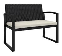 Outsunny 2 Seater Rattan Garden Bench with Cushion, Steel Frame
