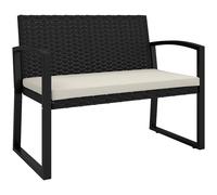 OUTSUNNY 2 Seater Rattan Garden Bench with Cushion, Steel Frame, Beige Outsunny Beige