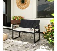 OUTSUNNY 2 Seater Rattan Garden Bench with Cushion, Steel Frame, Beige Outsunny Beige