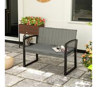 Outsunny 2 Seater Rattan Garden Bench With Cushion, Steel Frame, Light Grey Light Grey