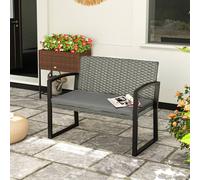 Outsunny 2 Seater Rattan Garden Bench with Cushion, Steel Frame, Dark Grey, Grey
