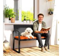 Outsunny 2 Seater Rattan Garden Bench With Cushion, Steel Frame, Orange Orange