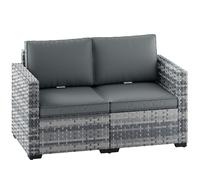 Outsunny 2 Seater Rattan Sofa, Outdoor Garden Sofa with Deep Seat, Cushions, Wide Armrests for Patio, Balcony, Porch, Mixed Grey
