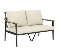 Outsunny 2 Seater Rattan Sofa, Outdoor Garden Sofa with Wood-Effect Armrests, Cushions for Patio, Balcony, Khaki