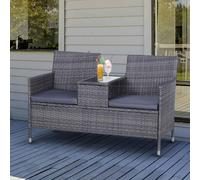 Outsunny Rattan Chair Garden Furniture Patio Companion Love Seat Table Grey, Grey