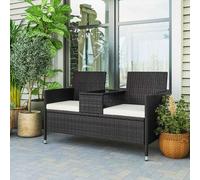 Outsunny 2 Seater Rattan Sofa with Cushions, Wicker Garden Loveseat with Armrests, Outdoor Garden Sofa Couch with Metal Frame for Patio, Black Black