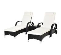 Outsunny 2 Seater Rattan Sun Lounger Set With Side Table Black