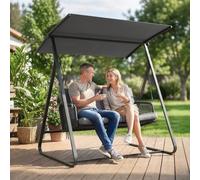Outsunny 2-Seater Rattan Swing Chair, Outdoor Garden Hanging Swing Seat In Dark Grey