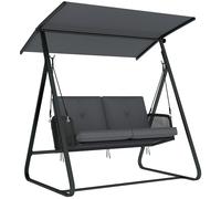 Outsunny 2-Seater Rattan Swing Chair, Outdoor Garden Hanging Swing Seat with Stand, Adjustable Canopy and Soft Cushions