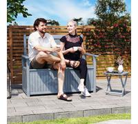 Outsunny 2 Seater Wood Garden Storage Bench Outdoor Storage Box Grey, Grey