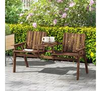 OUTSUNNY 2-Seater Wooden Garden Bench with Armrest, Carbonised Finish in Brown Outsunny Brown