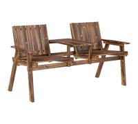 Outsunny 2-Seater Wooden Garden Bench with Armrest, Carbonised Finish, Black