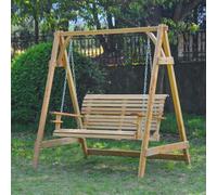 Outsunny Outdoor 2 Seater Larch Wood Garden Swing Chair Seat Hammock Lounger In Natural Natural