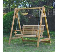 Outsunny Outdoor 2 Seater Larch Wood Garden Swing Chair Seat Hammock Lounger In Natural Natural
