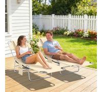 Outsunny Set of 2 Biege Folding Garden Sun Lounger with Reading Hole - Size: 88 x 185 x 55cm - Beige - Wilko