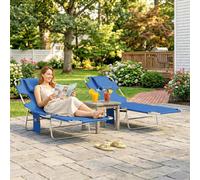 Outsunny Sun Lounger With Reading Hole, Folding Garden Lounger In Blue Blue