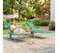 Outsunny 2 Sun Loungers with Reading Hole, Folding Garden Lounger, Green, Green