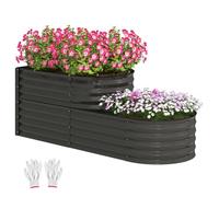 Outsunny 2-Tier Galvanised Raised Garden Bed, 150 x 60 x 57cm, Dark Grey