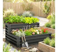 Outsunny 2 Tier Galvanised Raised Garden Bed Planter Box Open Bottom Dark Grey