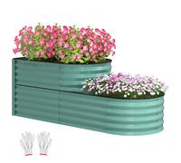 Outsunny 2-Tier Galvanised Raised Garden Bed with Safety Edging - Bright Green | TJ Hughes