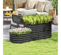 Outsunny 2-Tier Galvanised Raised Garden Bed with Safety Edging, Dark Grey - Dark Grey - 150L x 60W x 57Hcm - Galvanised Steel