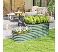 Outsunny 2-Tier Galvanised Raised Garden Bed with Safety Edging, Dark Grey - Light Green - 150L x 60W x 57Hcm - Galvanised Steel