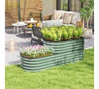 Outsunny 2-Tier Galvanised Raised Garden Bed with Safety Edging Light Green, Green