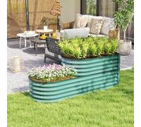 Outsunny 2-Tier Metal Planter Box With Safety Edging, Dark Green