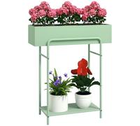 Outsunny 2 Tier Plant Stand, Metal Plant Rack Shelf with Drain Holes, Floor-standing Flower Pot Stand for Indoor Outdoor Garden Patio Balcony Living Room, Green