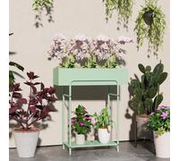 Outsunny 2 Tier Plant Stand, Metal Plant Rack with Drain Holes, Green - Green - Metal - 60L x 26W x 70H cm