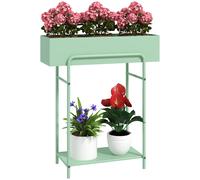 Outsunny 2 Tier Plant Stand, Metal Plant Rack Shelf with Drain Holes, Floor-standing Flower Pot Stand for Indoor Outdoor Garden Patio Balcony Living Room, Green