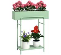 Outsunny 2 Tier Plant Stand Metal Rack Shelf with Drainage Holes Green | Floor-standing Flower Pot Stand, Living Room, Garden Patio Balcony, Indoor Outdoor Use