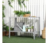 Outsunny 2-Tier Plant Stand Storage Organizer Steel Display Shelf For Patio In Silver Silver
