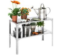 Outsunny 2 Tier Potting Bench Table, Galvanised Work Bench, Silver Tone, Silver