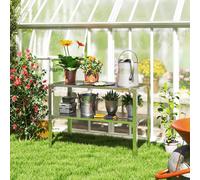 Outsunny 2 Tier Potting Bench Table, Galvanised Work Bench, Silver Tone Silver