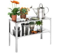 Outsunny 2 Tier Potting Bench Table, Galvanised Work Bench, Silver Tone