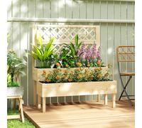 Outsunny 2-Tier Raised Garden Bed with Trellis for Climbing Plants, Wooden Trellis Planter Box with Drainage Gaps for Vegetables, Flowers and Herbs, 108 x 62 x 120 cm, Natural