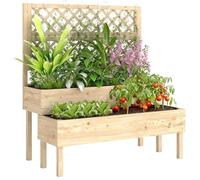Outsunny 2-Tier Raised Garden Bed with Trellis for Climbing Plants, Wooden Trellis Planter Box with Drainage Gaps for Vegetables, Flowers and Herbs, 108 x 62 x 120 cm, Natural