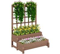 Outsunny 2-Tier Raised Garden Bed with Trellis - Brown, none