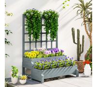 Outsunny 2-Tier Wooden Raised Bed With Trellis And Drainage Holes, Grey