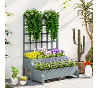 OUTSUNNY 2-Tier Wooden Raised Bed with Trellis & Drainage Holes, Grey Outsunny Grey