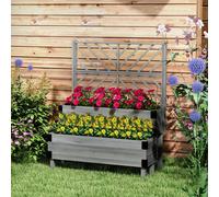 OUTSUNNY 2-Tier Wooden Raised Bed with Trellis, Elevated Garden Planter in Grey Outsunny Grey