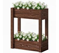 Outsunny 2-Tier Wooden Raised Planter, Raised Garden Bed On Legs In Brown Brown