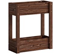 Outsunny 2-Tier Wooden Raised Planter, Raised Garden Bed on Legs with Drainage Holes and Bed Liner, Elevated Garden Planter