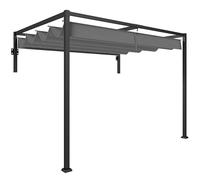 Outsunny 2 x 3(m) Lean To Pergola with Retractable Roof, Wall Mounted Garden Gazebo Outdoor Sun Shade Shelter for Patio, Deck, Dark Grey