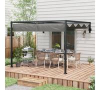 Outsunny 2 x 3(m) Lean To Pergola with Retractable Roof, Wall Mounted Garden Gazebo Outdoor Sun Shade Shelter for Patio, Deck, Dark Grey
